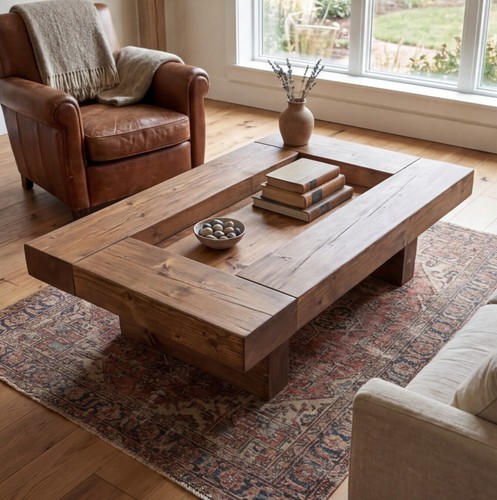 Solid wood beam table - table, rustic