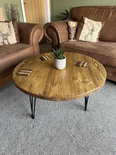 Round coffee table hairpin - coffee,